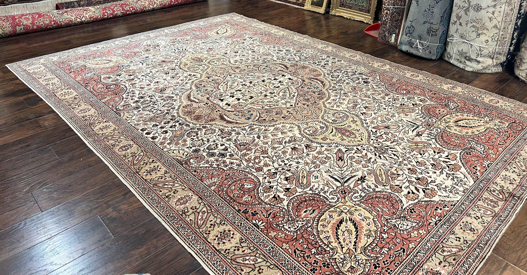 Turkish Sivas Rug 9x12, Handmade Vintage Wool Carpet, Cream Ivory by Jewel Rugs