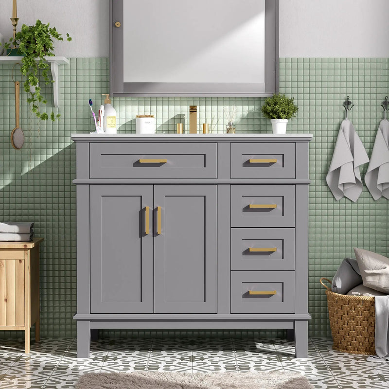 36" Gray Modern Bathroom Vanity with Ceramic Sink by HouseOfZazla