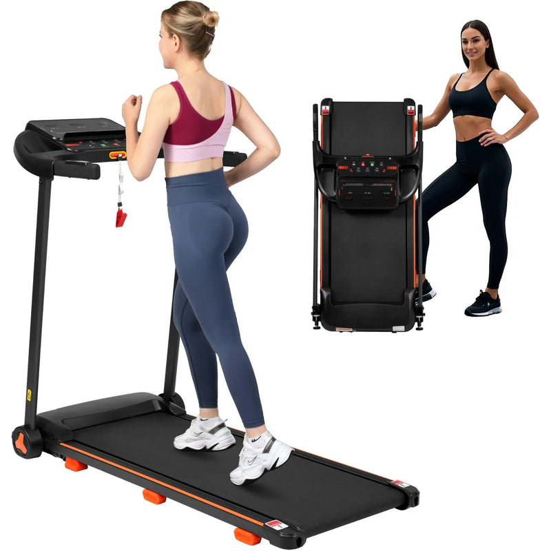 2.5Hp Quiet Folding Treadmill With Heart Rate Sensor, 300Lbs Weight Capacity, With USB Charge Station For Android & Bluetooth Speaker, 6 Shock Absorbing - Black by HouseOfZazla