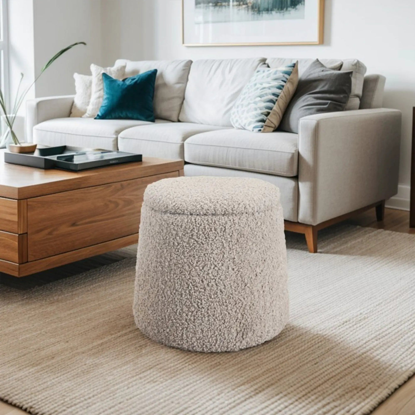 Elegant Round Storage Ottoman Upholstered by HouseOfZazla