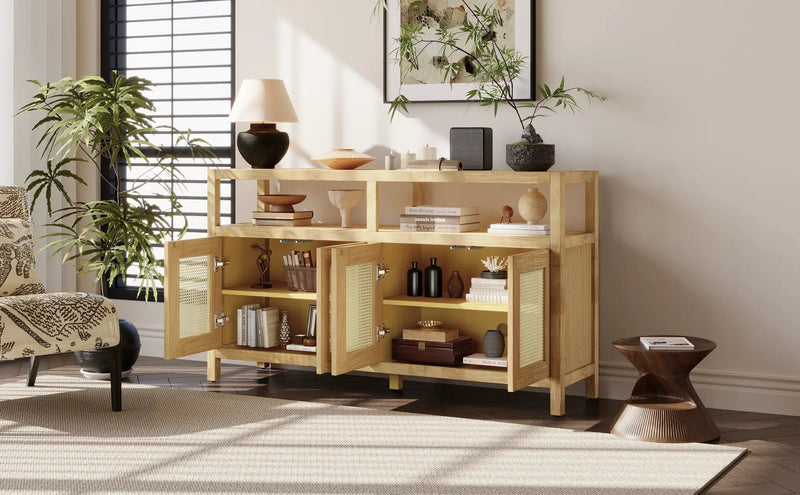 Bohemian Style Rattan Buffet Storage Cabinet with Solid Wood Frame by HouseOfZazla