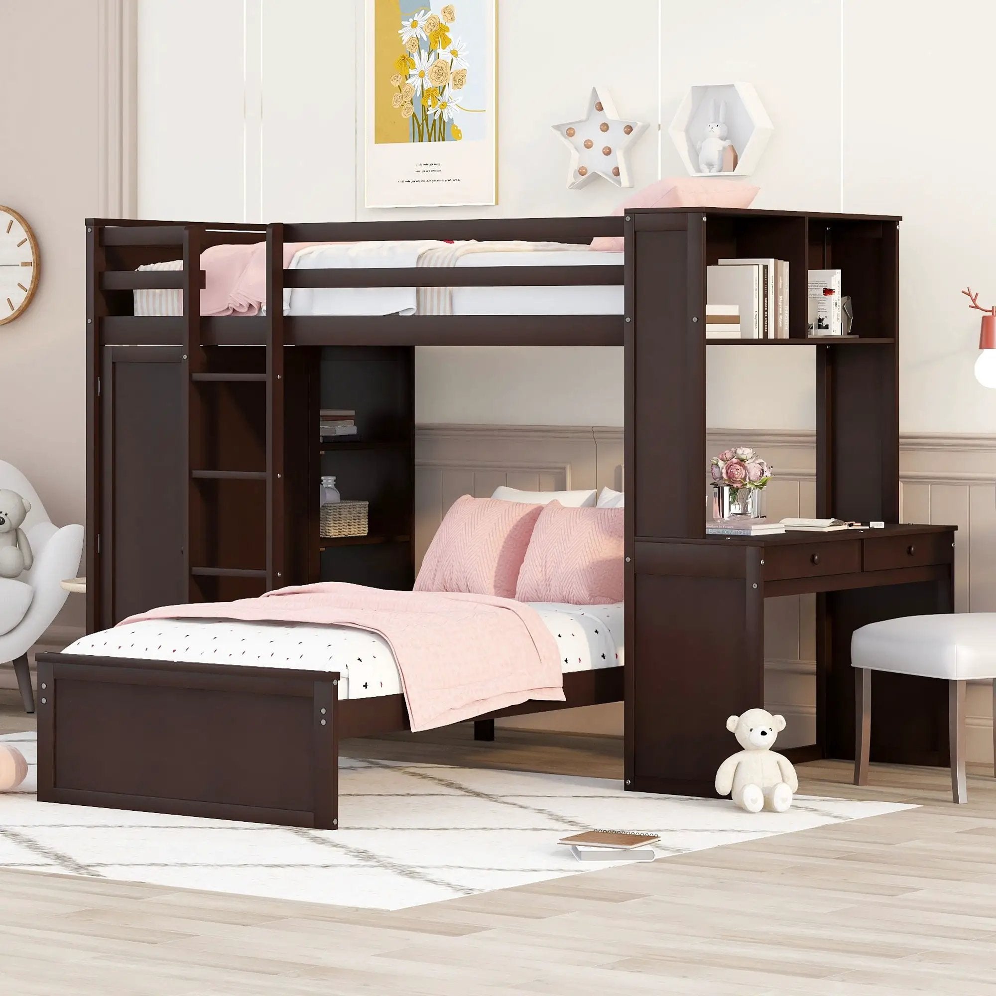 Loft Bed With A Stand Alone Bed, Shelves, Desk, And Wardrobe by Unique Piece Furniture