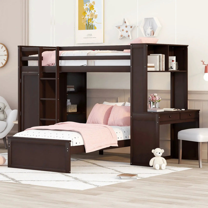 Loft Bed With A Stand Alone Bed, Shelves, Desk, And Wardrobe by Unique Piece Furniture