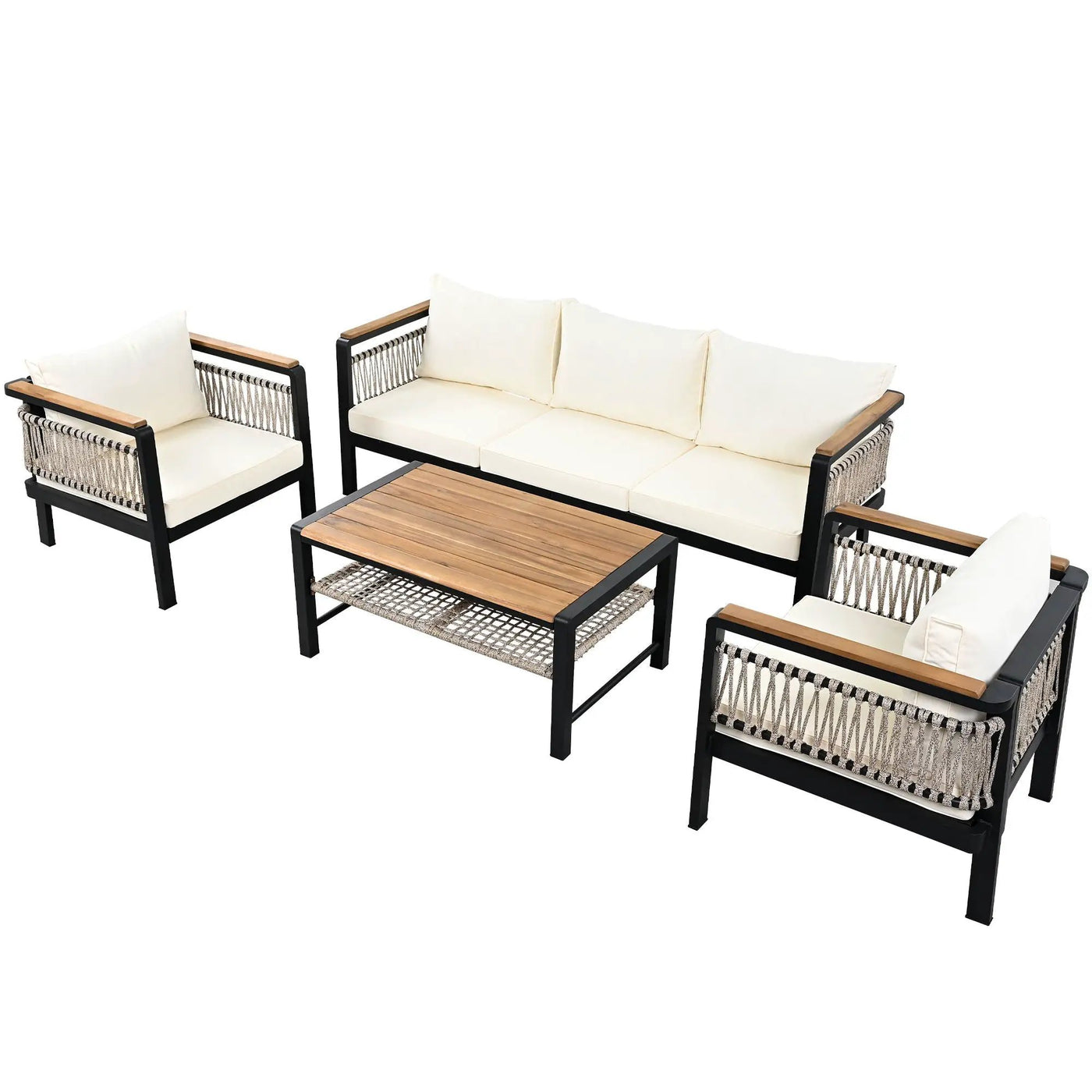 4 Pieces Outdoor Sectional Sofa Set 5 Person Patio Seating Group Outdoor Conversation Set With Cushions And A Coffee Table For Patios by HouseOfZazla
