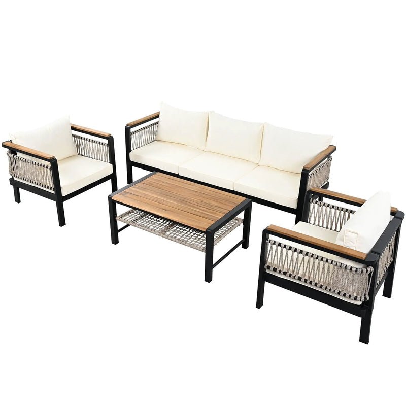 4 Pieces Outdoor Sectional Sofa Set 5 Person Patio Seating Group Outdoor Conversation Set With Cushions And A Coffee Table For Patios by HouseOfZazla