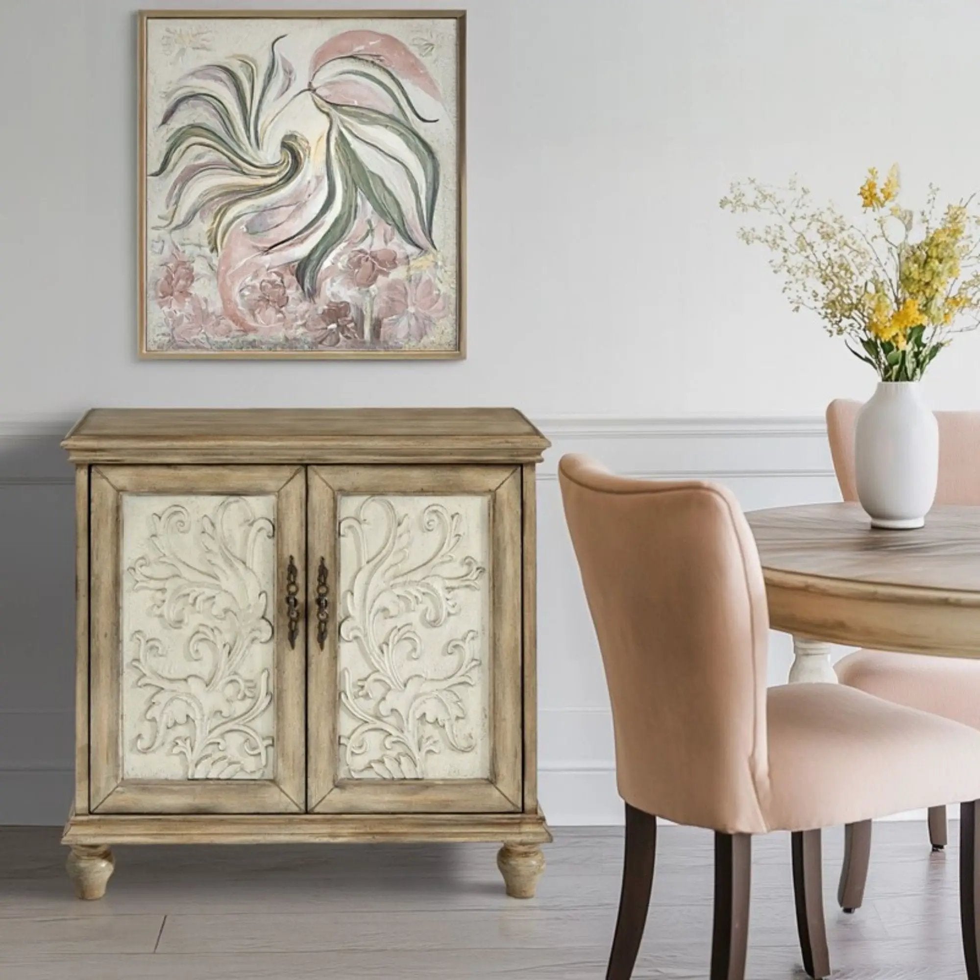 Driscoll - 2 Door Cabinet With Floral Design - Reclaimed Natural by HouseOfZazla