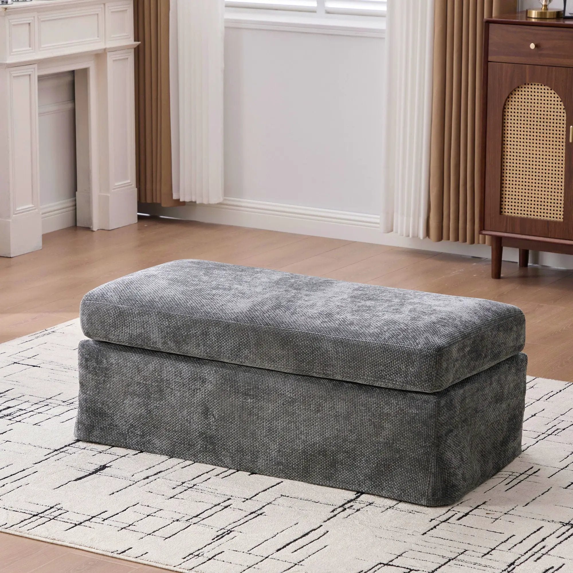 Wide Modern Upholstered Ottoman Foot Stool by Unique Piece Furniture