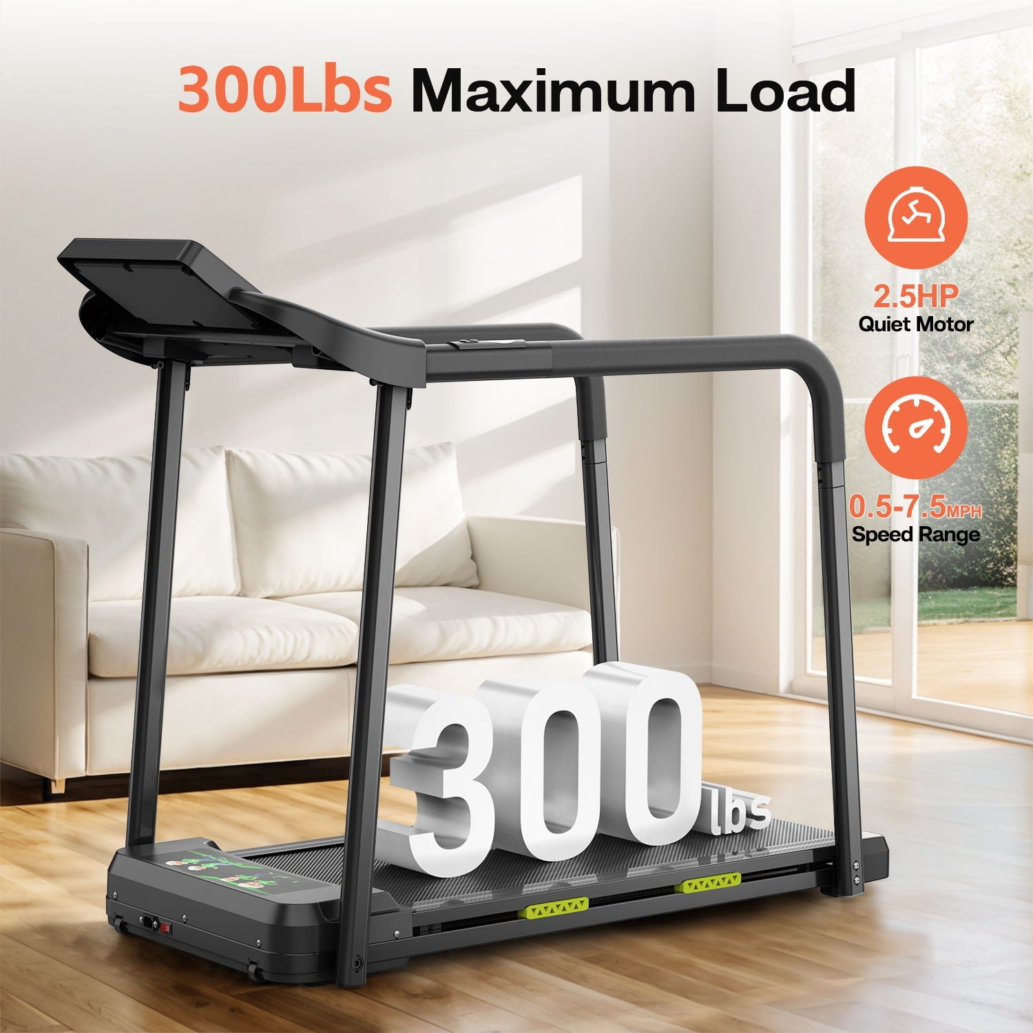 Walking Pad Treadmill With Foldable Design, Large LED Display, Stable Handrails - Black by HouseOfZazla