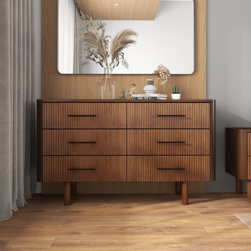 Brown 6-Drawer Dresser with Walnut Finish – Solid Wood, photo 9 of 13