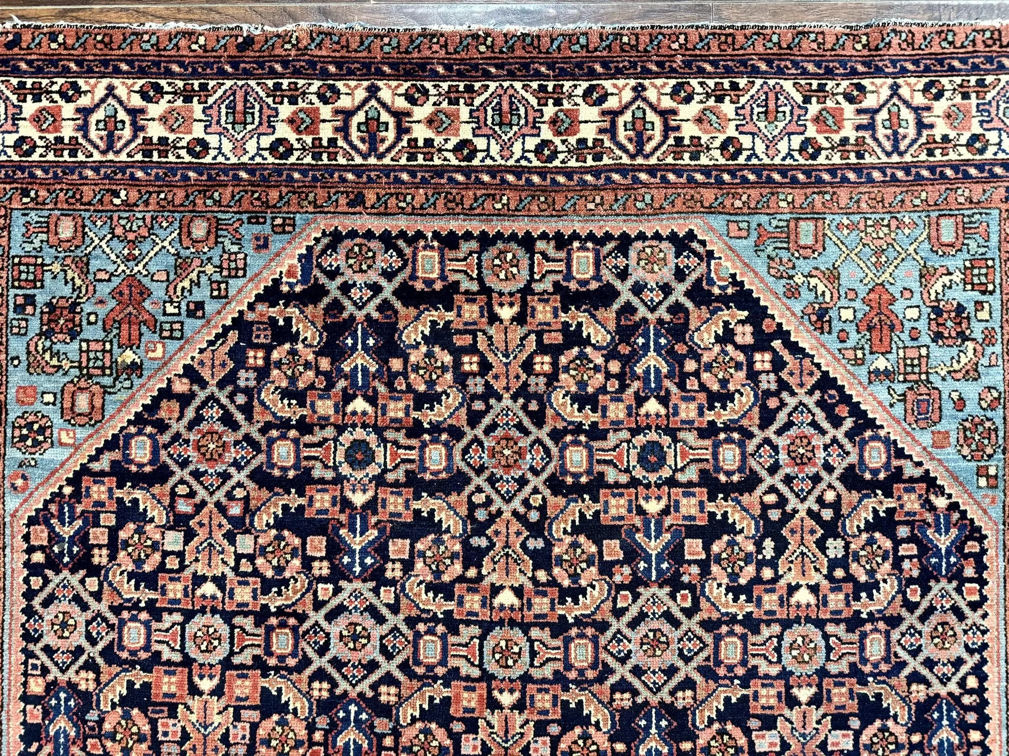 Antique Persian Rug 5 x 6.7, Navy Blue & Ivory, Handmade Persian Wool Carpet, Hamadan Angelas Rug by Jewel Rugs