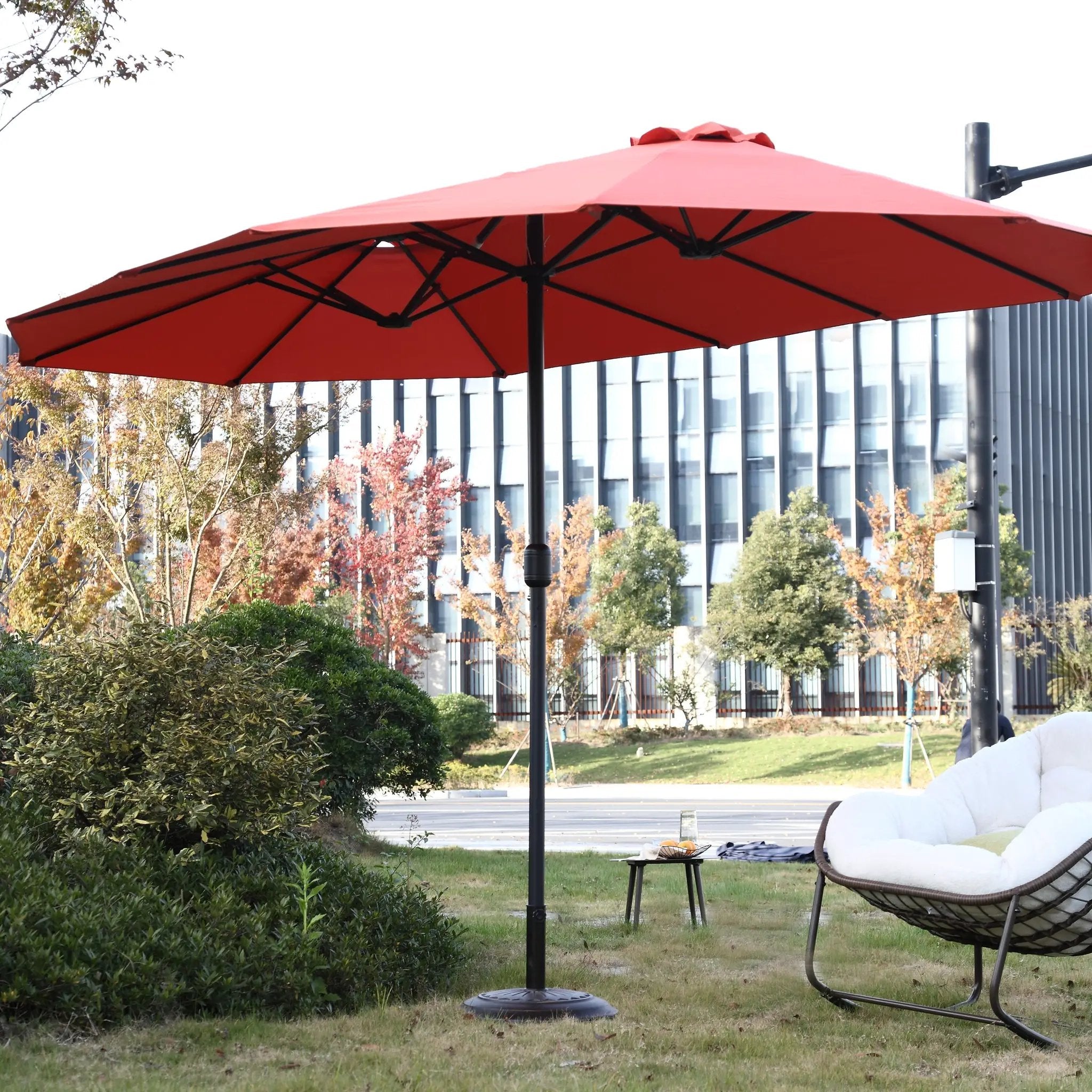 14.8 Ft Double Sided Outdoor Umbrella Rectangular Large with Crank (Orange) (No Base) by HouseOfZazla