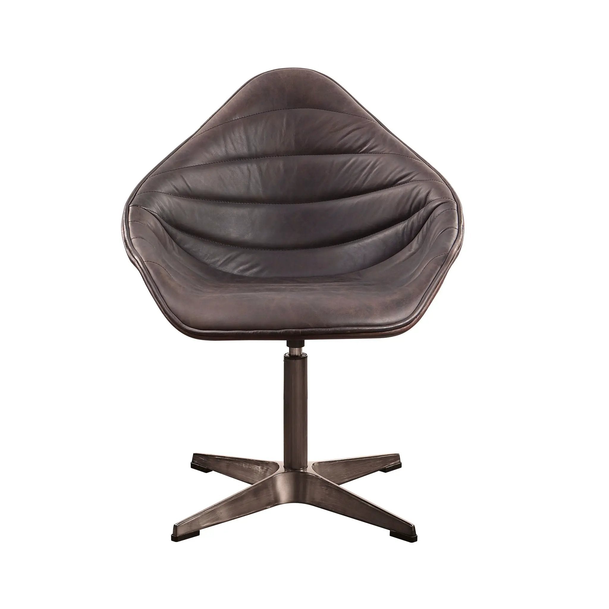 Pipino - Top Grain Leather Accent Chair With Swivel - Antique Ebony by HouseOfZazla