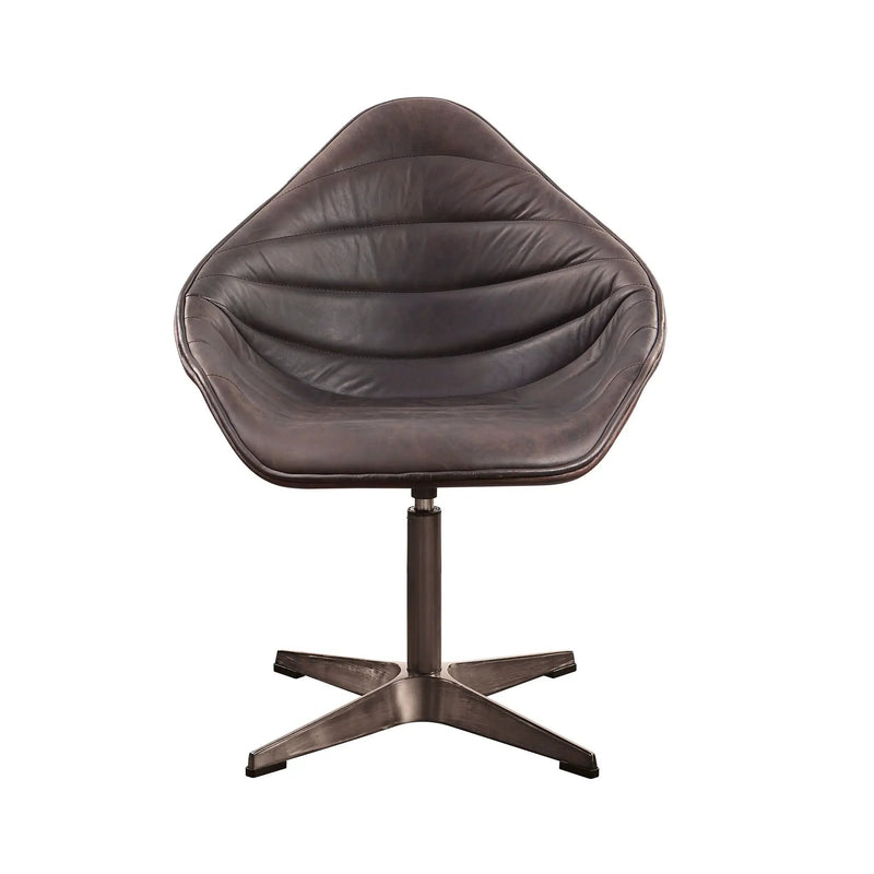 Pipino - Top Grain Leather Accent Chair With Swivel - Antique Ebony by HouseOfZazla