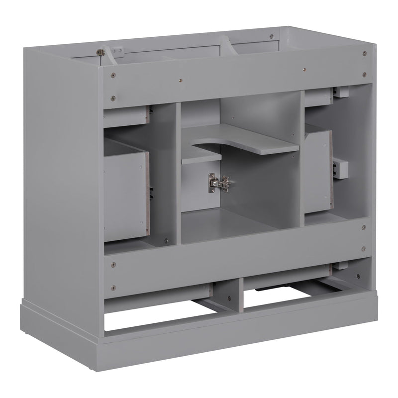 36" Bathroom Vanity Without Sink, Cabinet Base Only, 6 Drawers, Multi Functional Drawer Divider, Adjustable Shelf - Gray