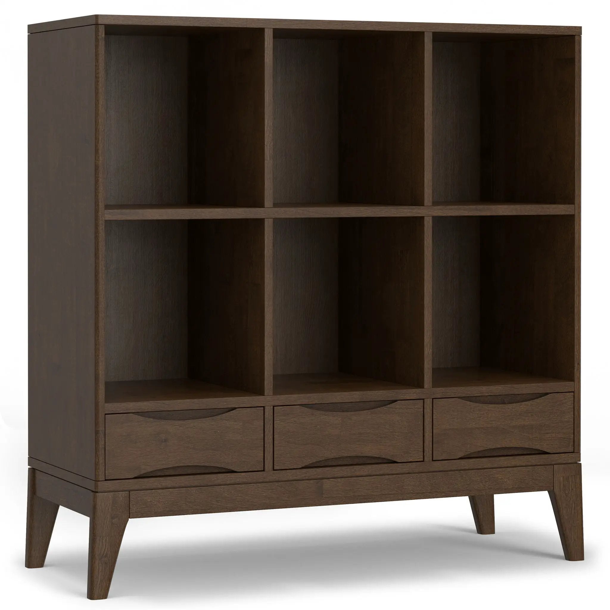 Harper - Low 6 Cube Storage With Drawers - Walnut Brown by HouseOfZazla