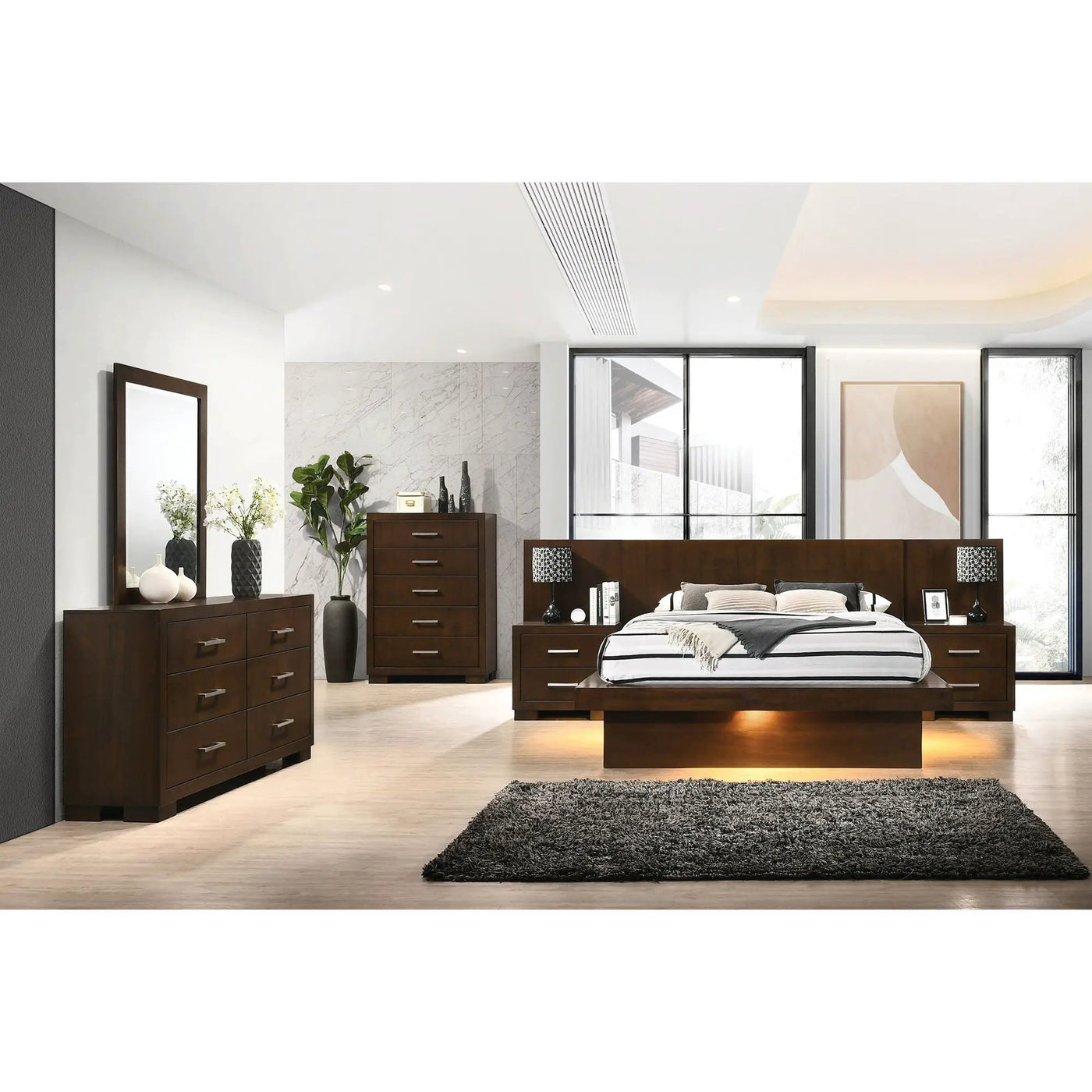 Tokyo - LED Panel Bed With Structured Headboard by HouseOfZazla