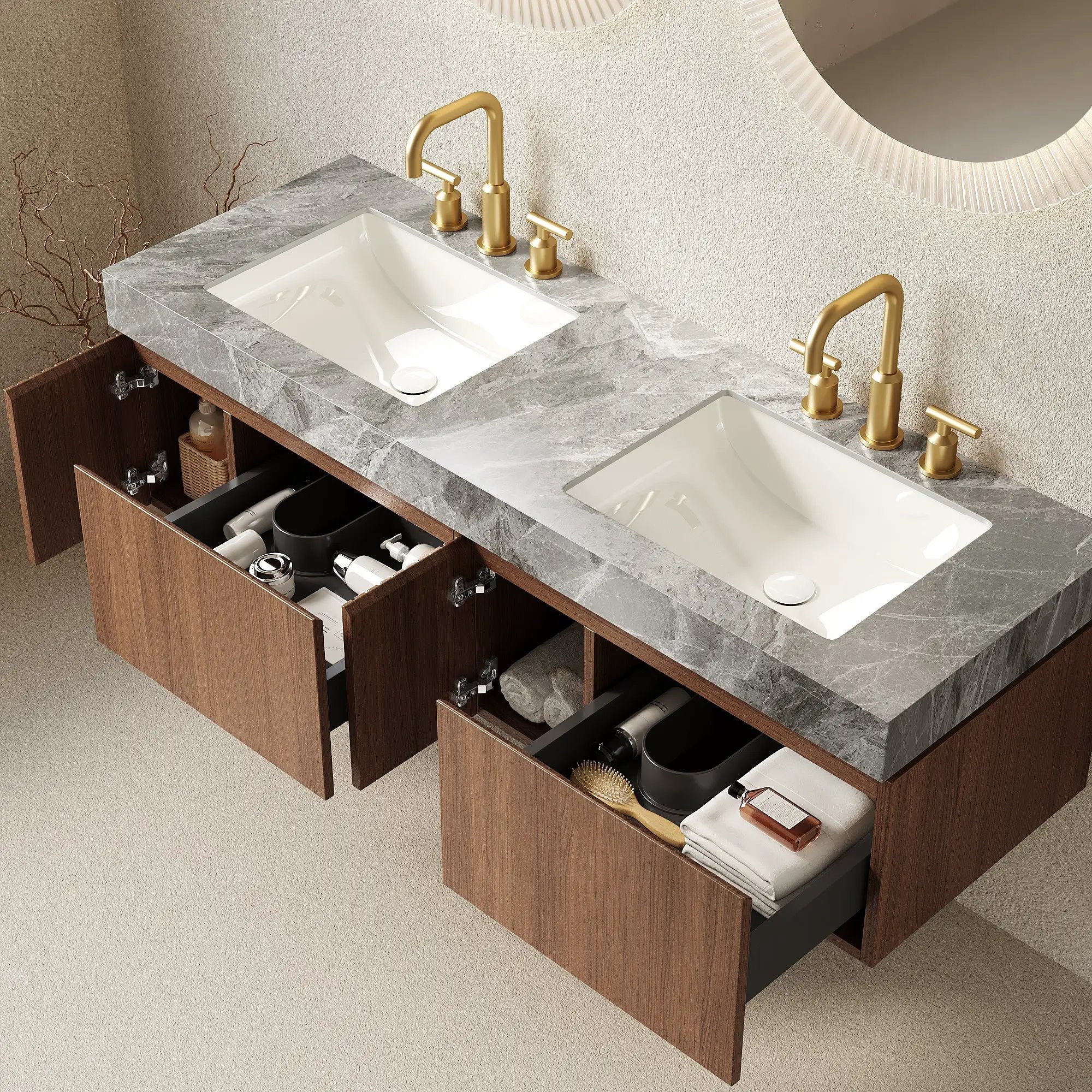 MURI 60" Bathroom Vanity & Sink, Floating Plywood Storage Cabinet by HouseOfZazla