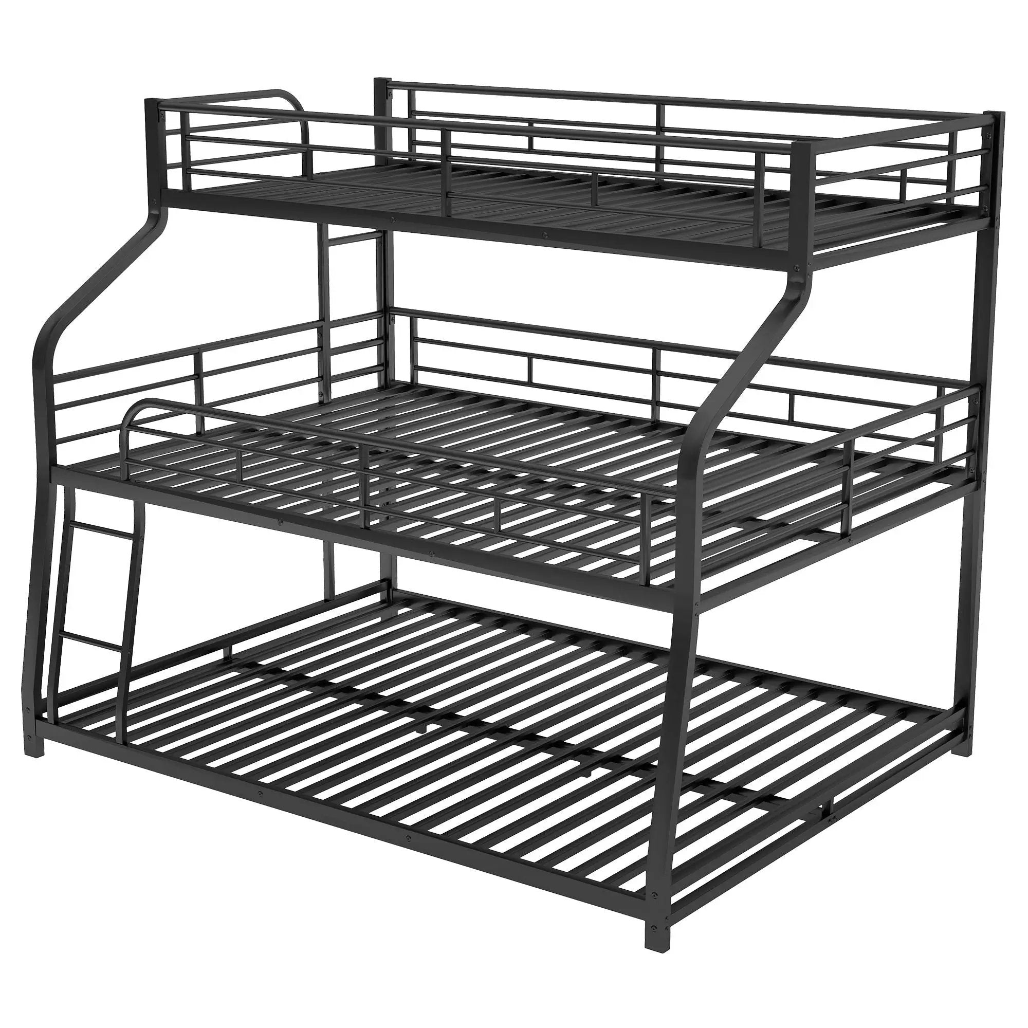 Twin Long / Full Long / Queen Triple Bunk Bed With Long And Short Ladder And Full-Length Guardrails - Black by Unique Piece Furniture