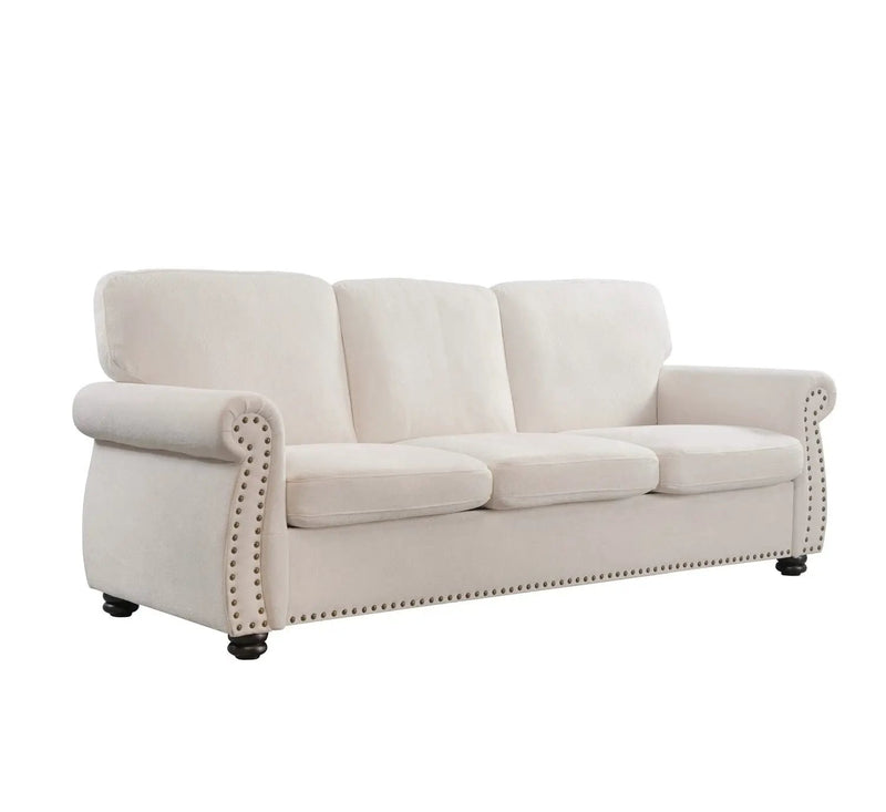 Soft Sofa, Upholstered 3 Seater Couch With High Density Foam, Loose Back Cushions And Turned Legs by HouseOfZazla