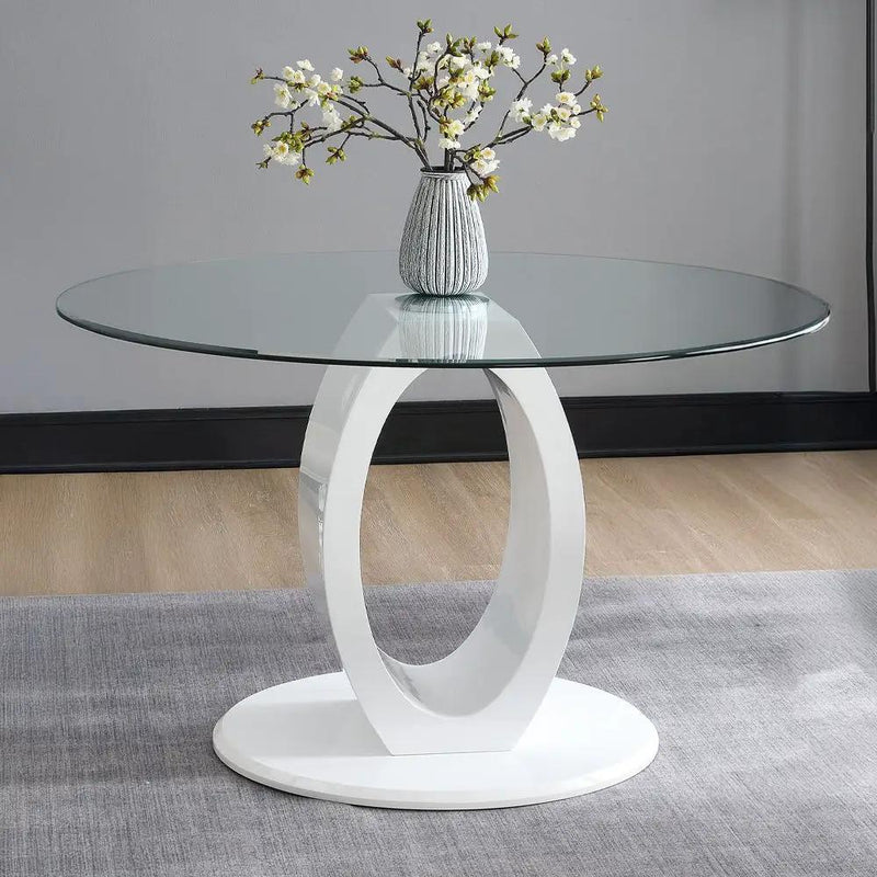 Larry - Glass Top Round Dining Table - White High Gloss by Unique Piece Furniture