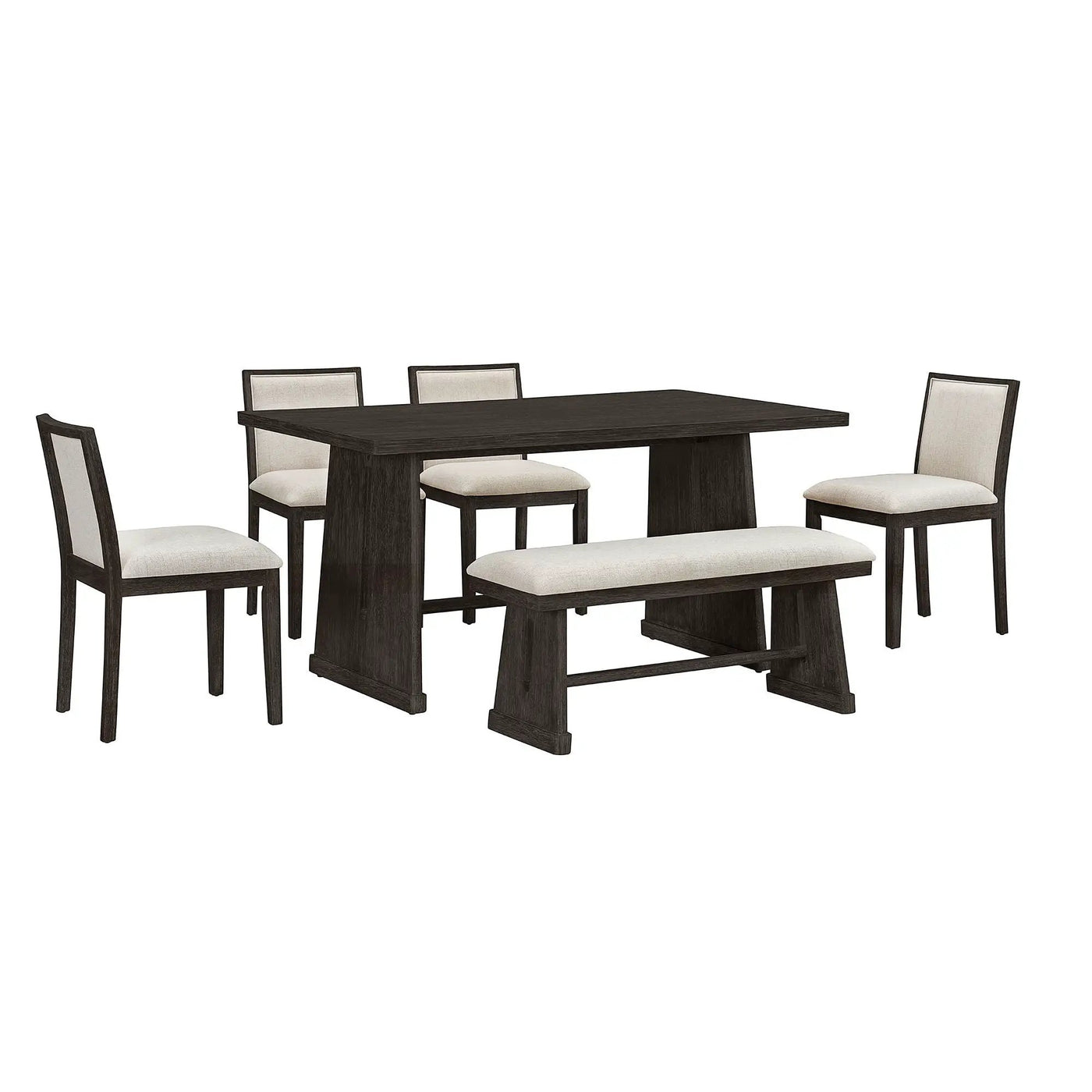 Dining Set With Rectangular Table, 4 Upholstered Chairs & 1 Padded Bench by HouseOfZazla