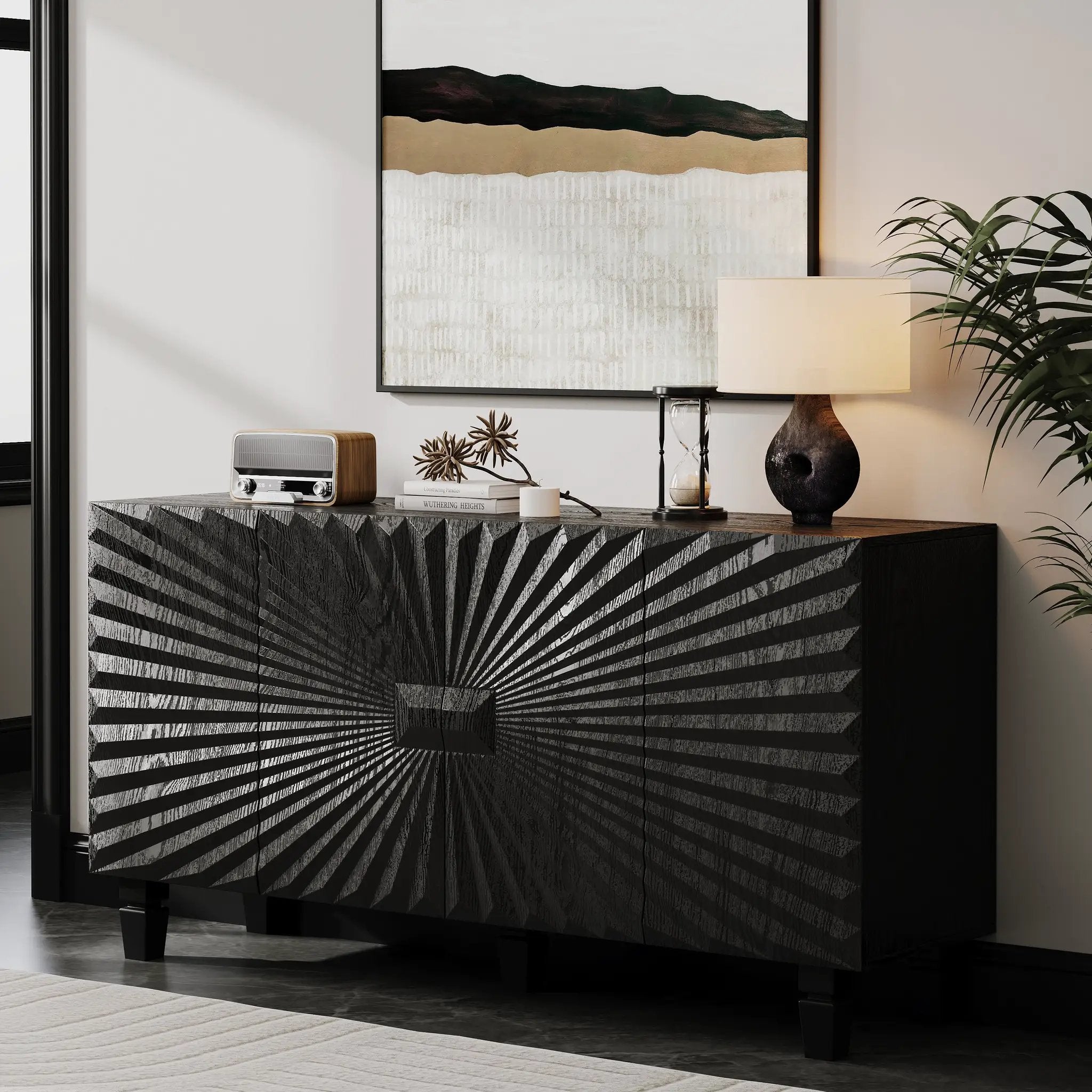 59'' Modern Buffet Sideboard with 4 Sunburst Doors by HouseOfZazla