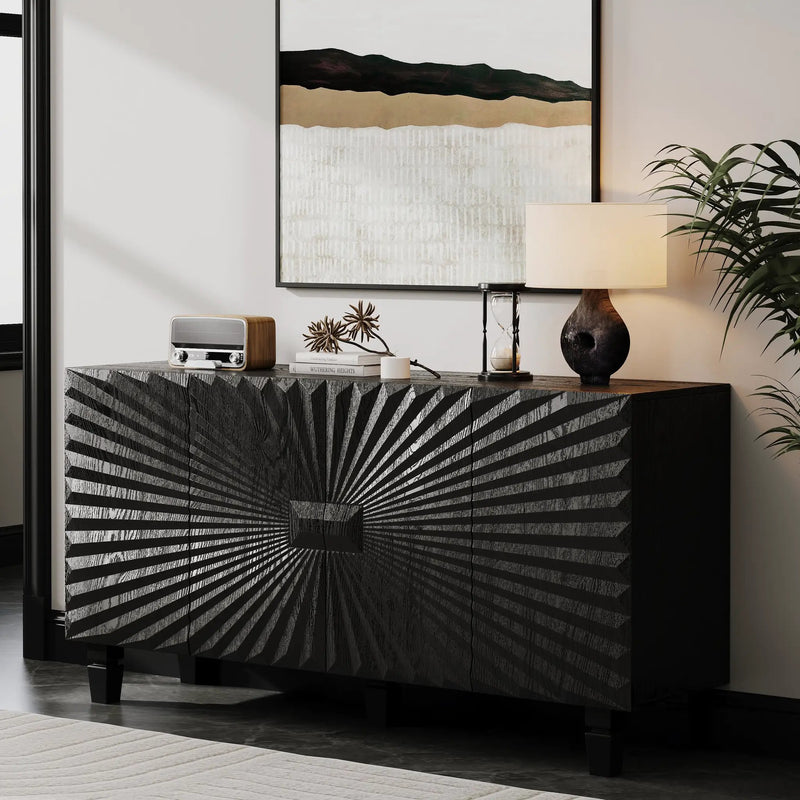 59'' Modern Buffet Sideboard with 4 Sunburst Doors by HouseOfZazla