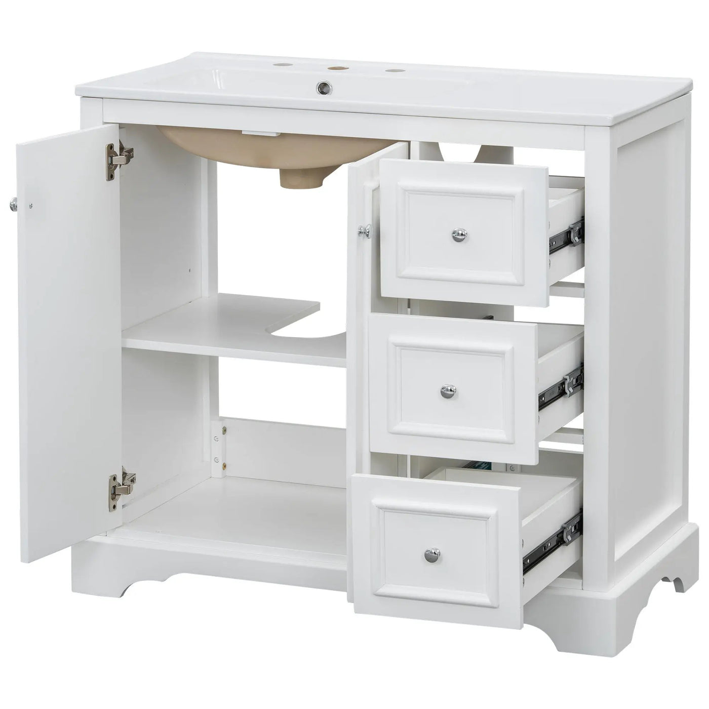 Bathroom Vanity With Sink, Soft-Close Doors, Adjustable U-Shelf, 3 Drawers by HouseOfZazla