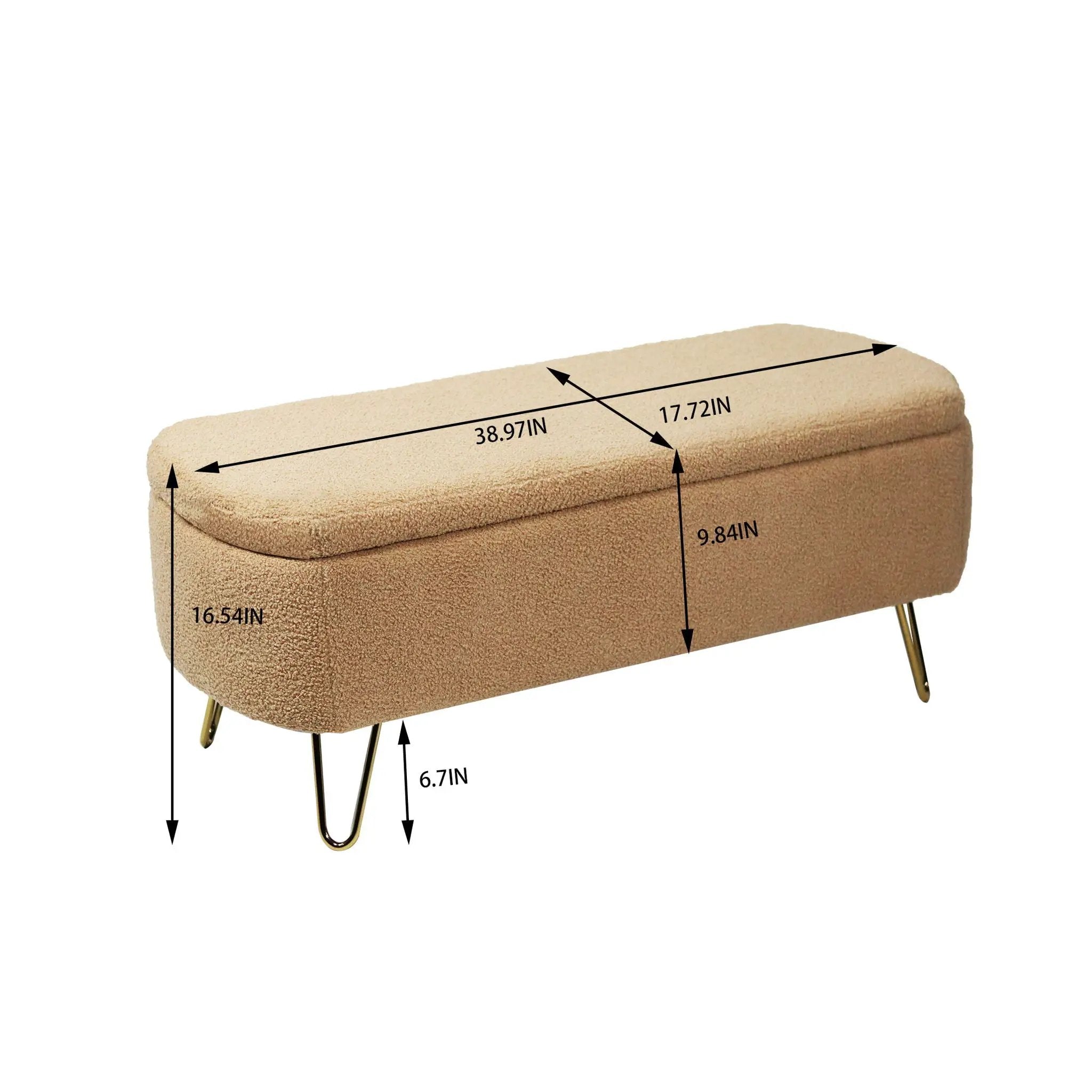 Storage Ottoman Bench For End Of Bed Legs, Modern Camel Faux Fur Entryway Bench Upholstered Padded With Storage For Living Room Bedroom by Unique Piece Furniture