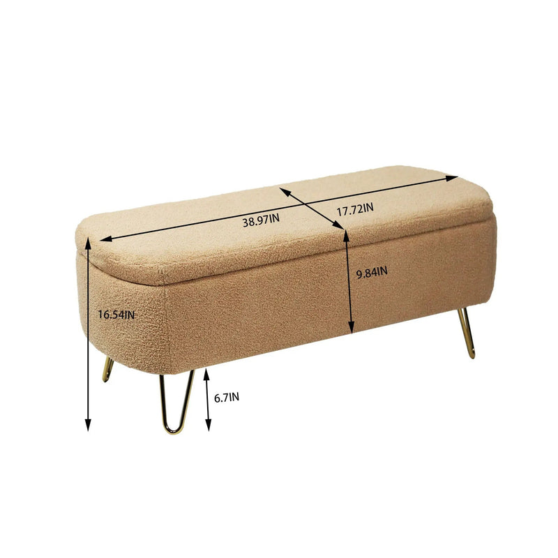Storage Ottoman Bench For End Of Bed Legs, Modern Camel Faux Fur Entryway Bench Upholstered Padded With Storage For Living Room Bedroom by Unique Piece Furniture