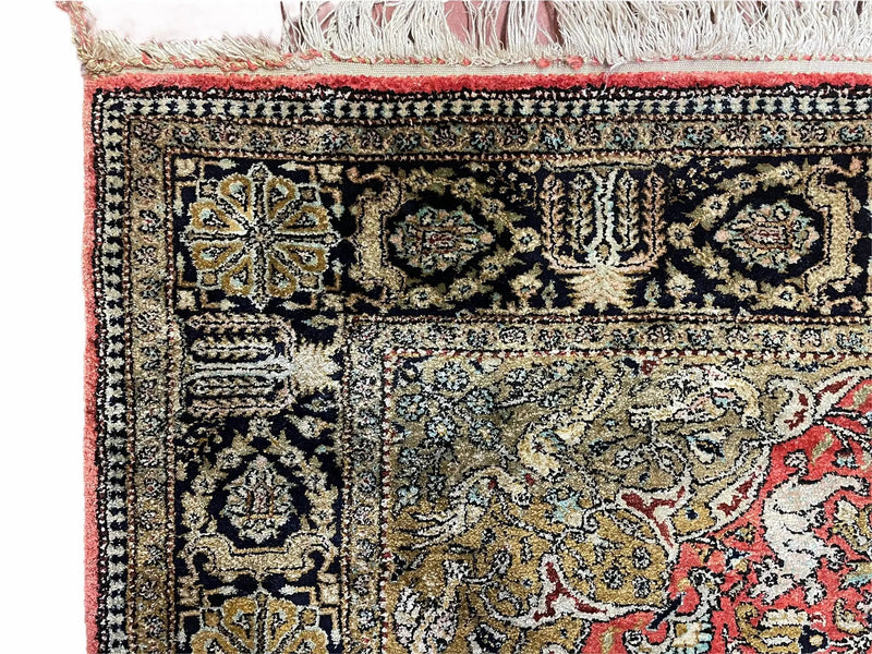 Persian Qum Silk Rug 3.8 x 5.6, Silk on Silk, Animal Pictorials, Fine 330 KPSI by Jewel Rugs