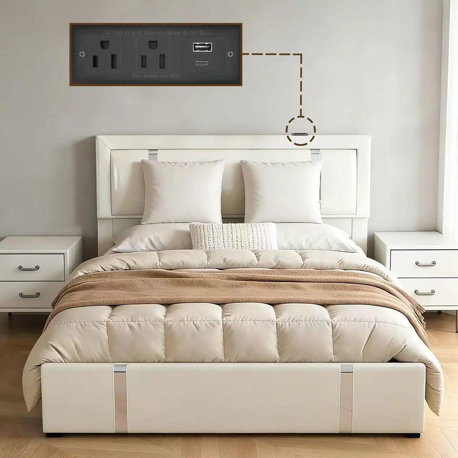 Upholstered Platform Bed Frame With Adjustable LED Headboard, USB C-Charging, Hydraulic Lift by HouseOfZazla