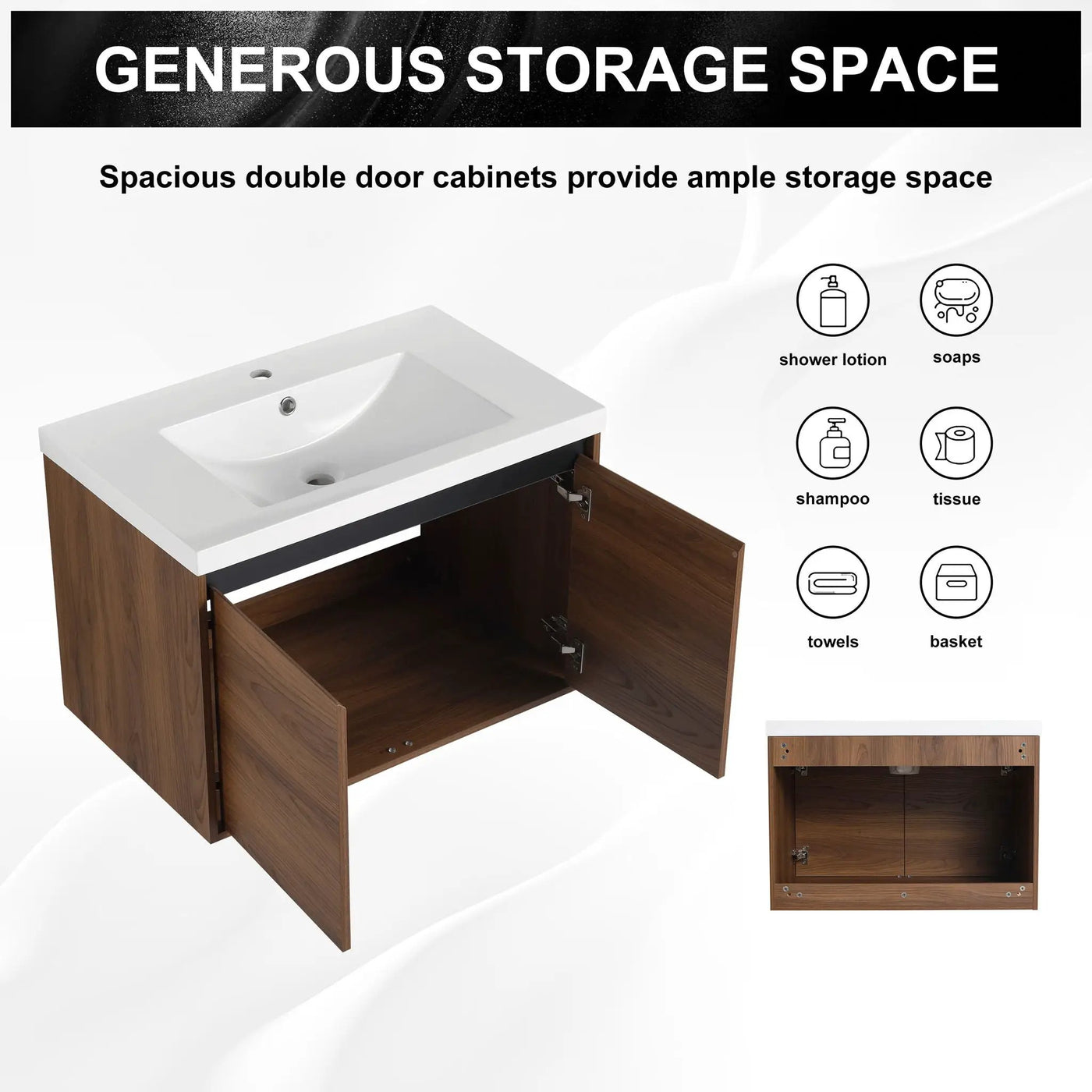 Bathroom Vanity Set With Resin Countertop Sink And 2 Doors, Engineered Wood by HouseOfZazla