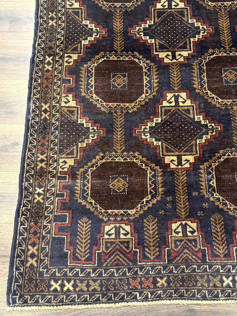 Navy Blue Afghan Balouch Rug 4x6, Handmade, New by Jewel Rugs