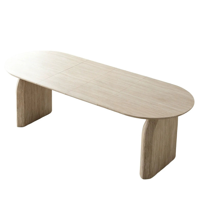 Oval Extendable Dining Table With Dual Pillar Design - Off White by HouseOfZazla