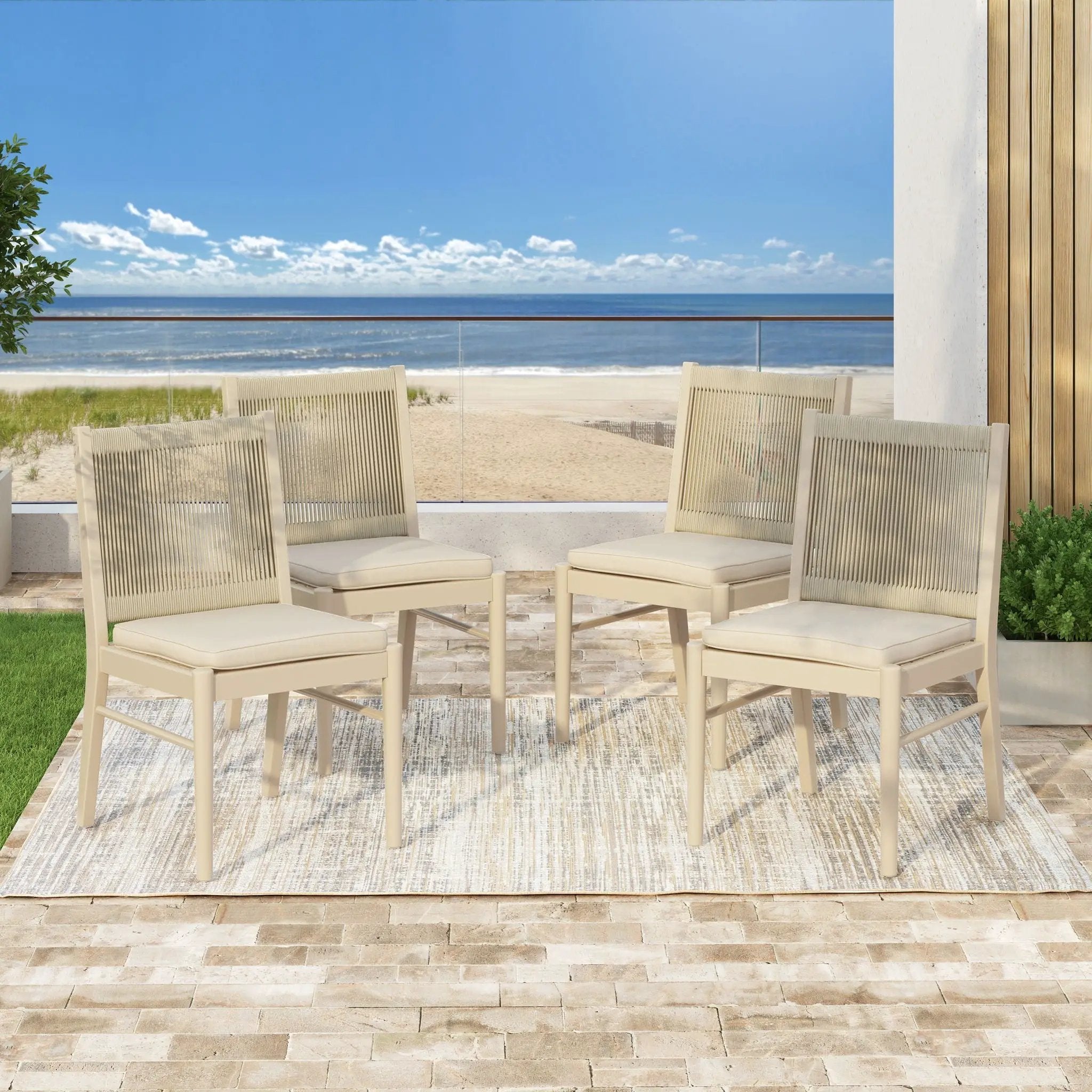 Cordoba Dining Chair Set of 2 - Comfortable Armless Beige Chairs by HouseOfZazla