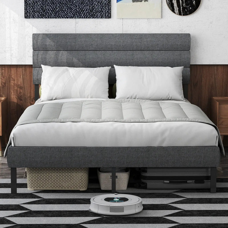 Upholstered Platform Bed Frame With Headboard, No Box Spring Needed, Underbed Storage by HouseOfZazla