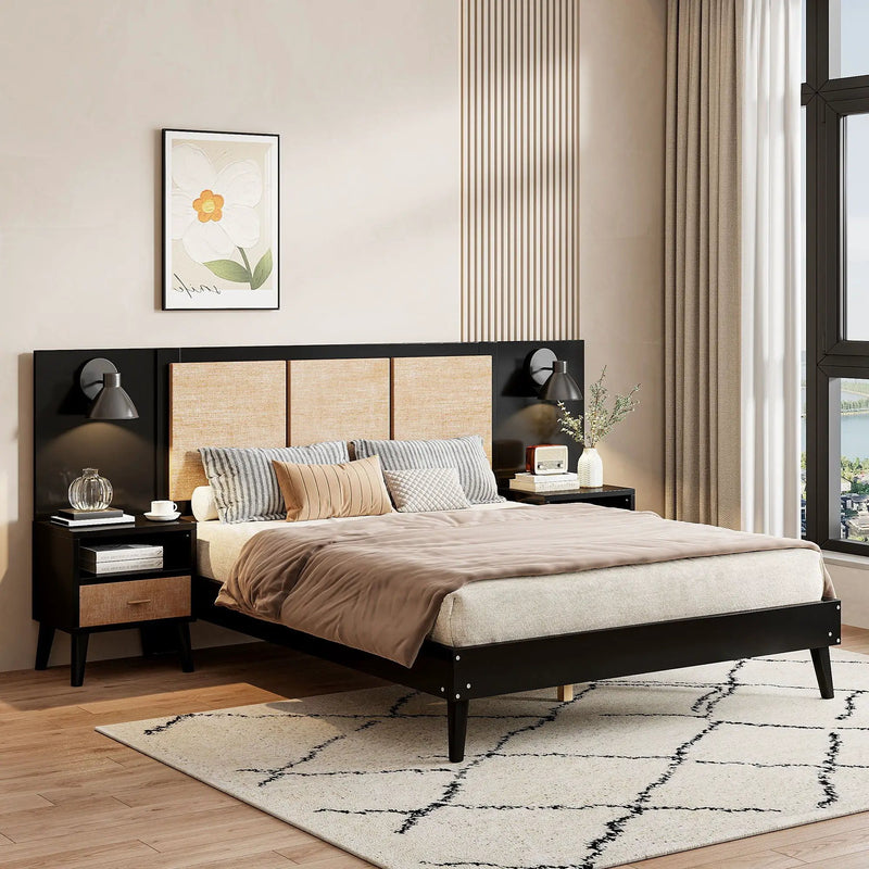 Bed Frame With 2 Nightstands Elegant Design With Lamps by HouseOfZazla