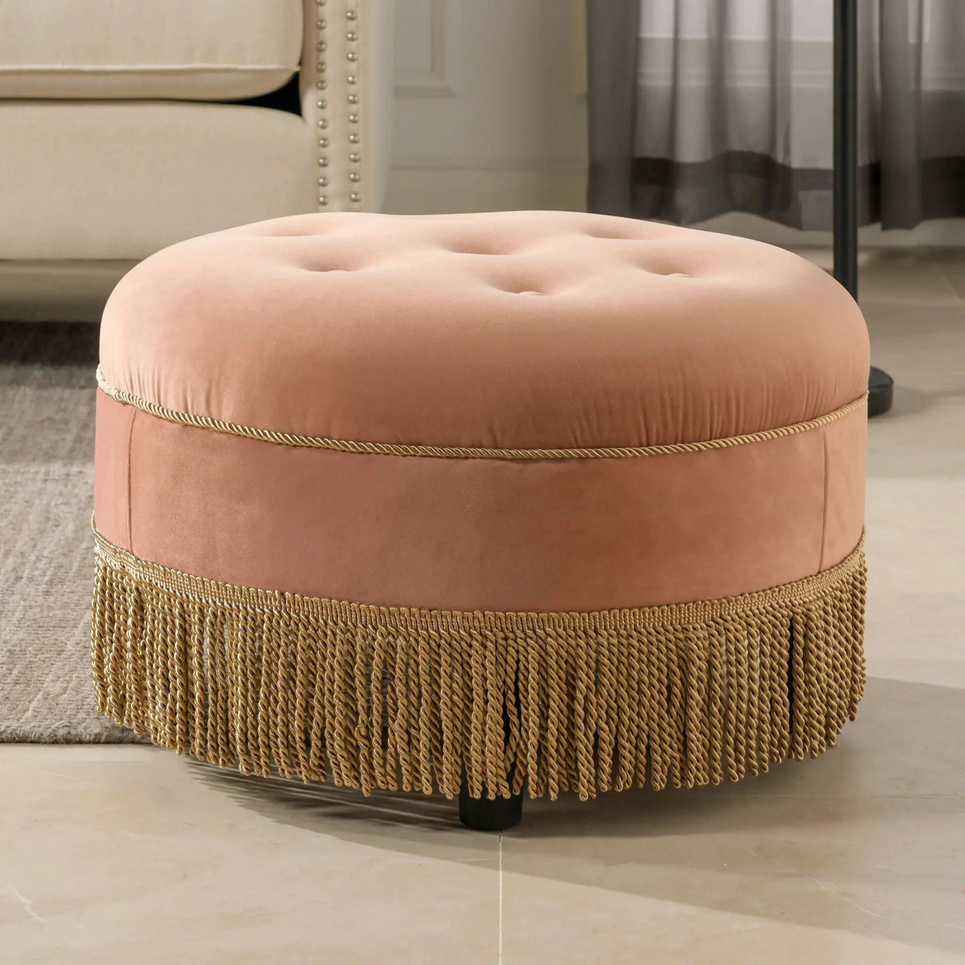 Yolanda - Round Upholstered Accent Ottoman by HouseOfZazla