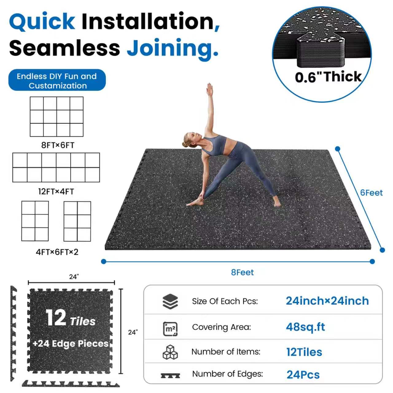 0.6 Inch Thick Interlocking Gym Floor Mats by HouseOfZazla