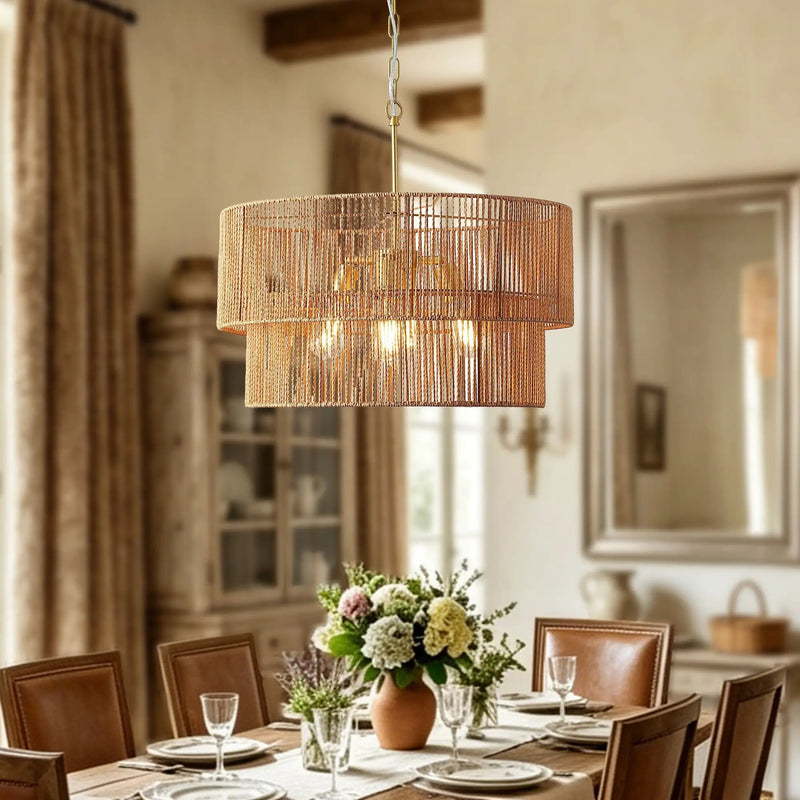 Chandelier, 2 Tier Boho Wabi Sabi Pendant Light, Hanging Ceiling Lamp - Gold by HouseOfZazla