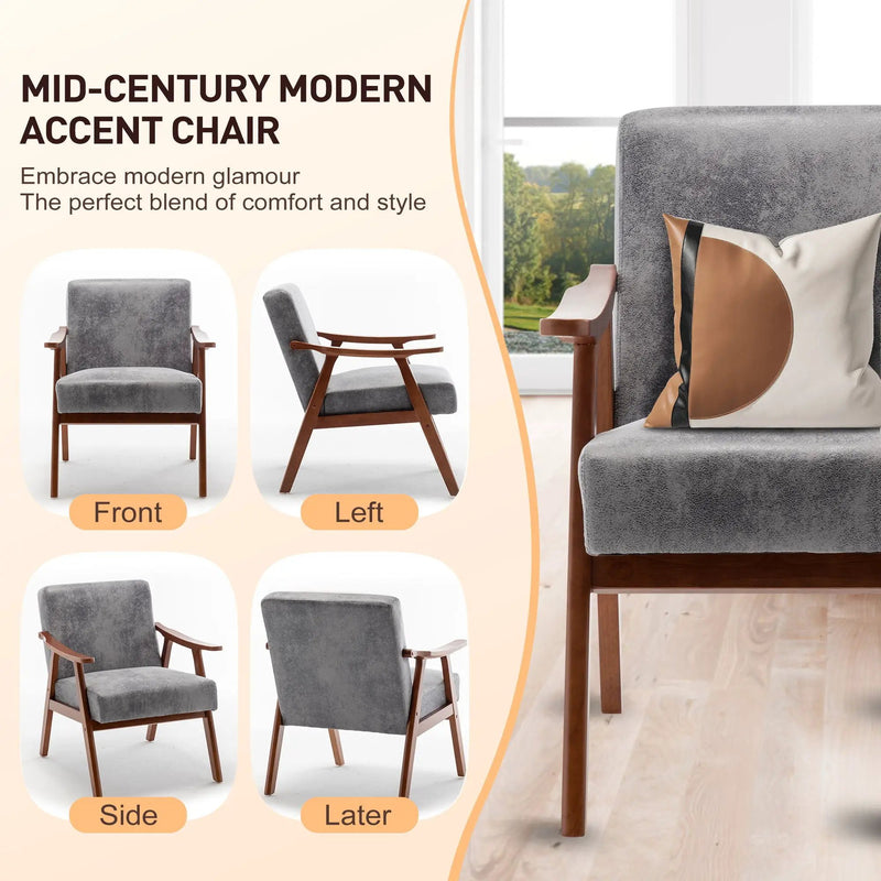 Mid Century Modern Accent Chair With Solid Wood Frame And Extra Thick Backrest by Unique Piece Furniture