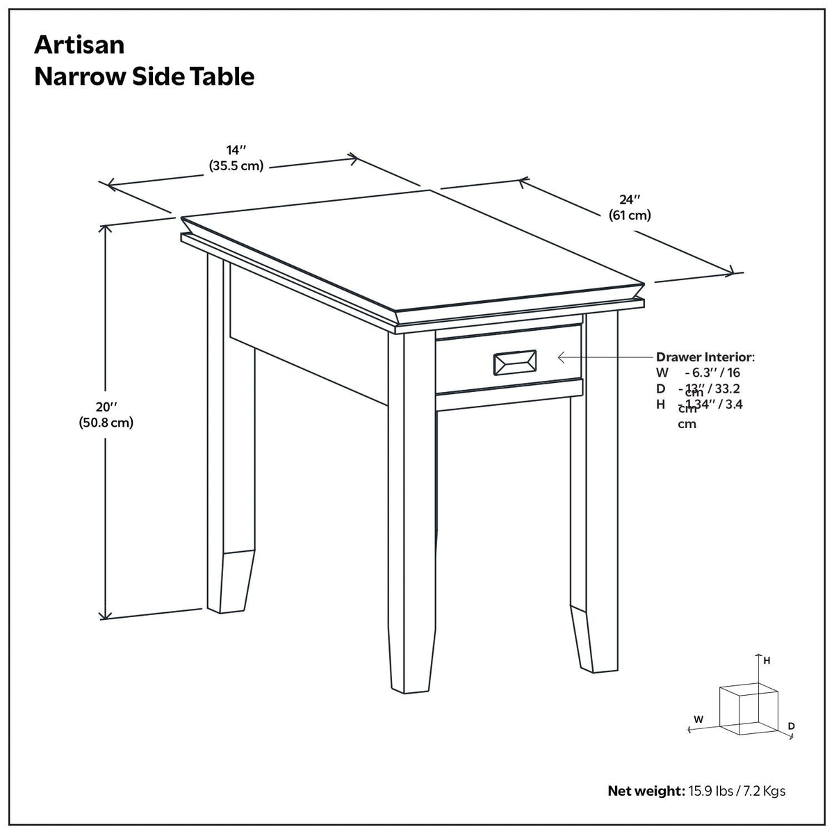 Handcrafted Narrow Side Table with Functional Drawer - Dark Brown, photo 5 of 6