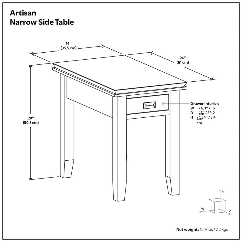 Handcrafted Narrow Side Table with Functional Drawer - Dark Brown, photo 5 of 6