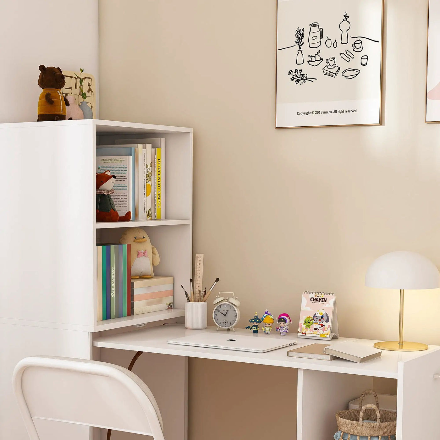 Stretchable Office Desk With Storage Shelves And Mobile Wheels by HouseOfZazla