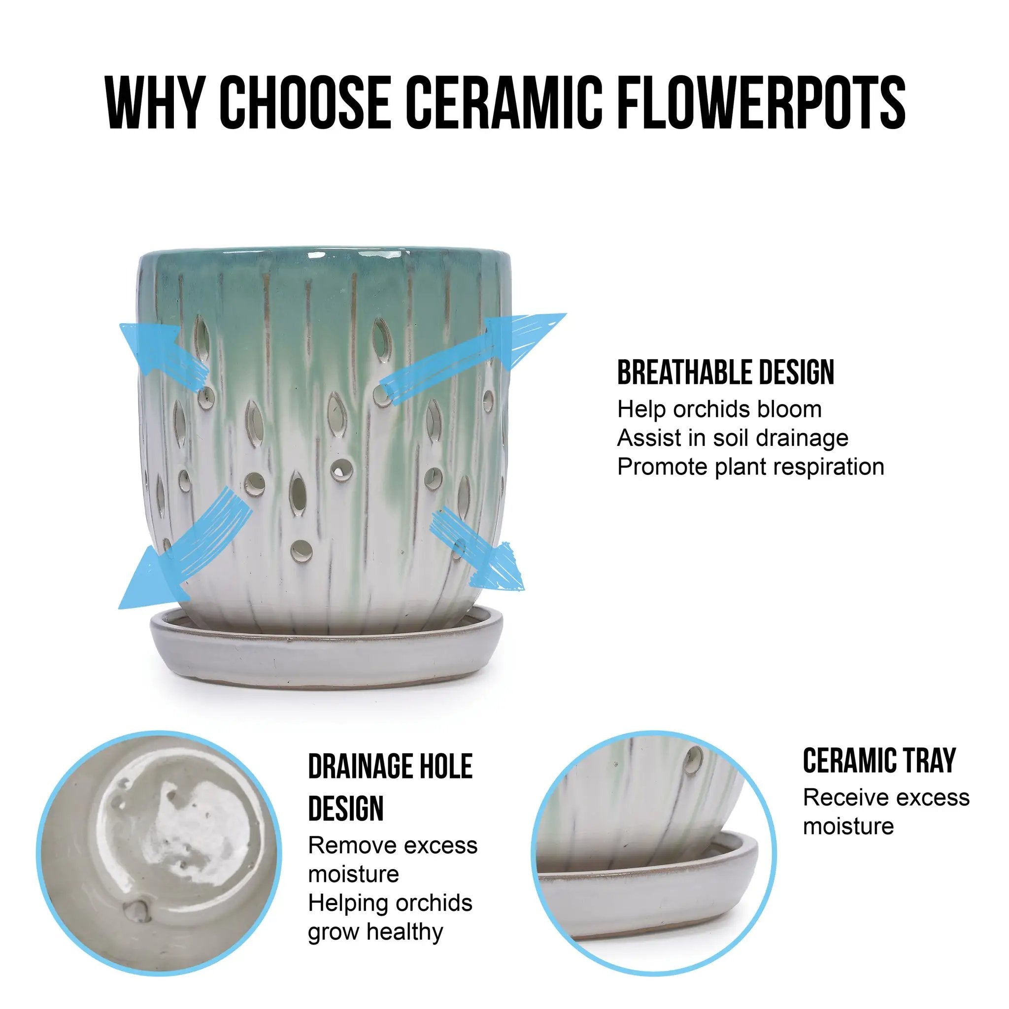 Set of 2 Ceramic Flowerpots with Drainage Hole by HouseOfZazla