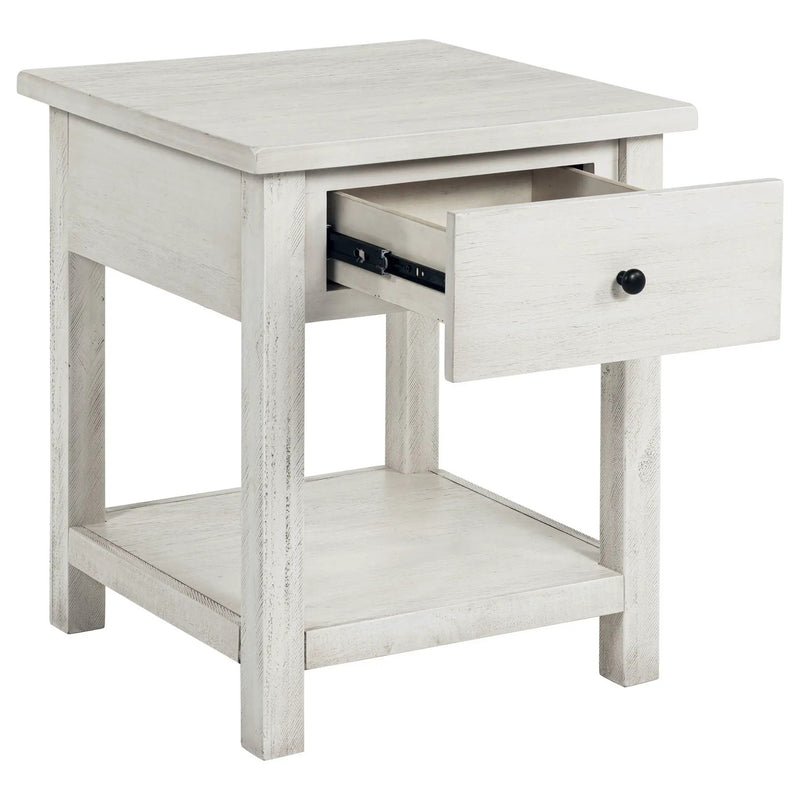 Payne 1-drawer Wood End Table with Shelf Distressed White by Unique Piece Furniture