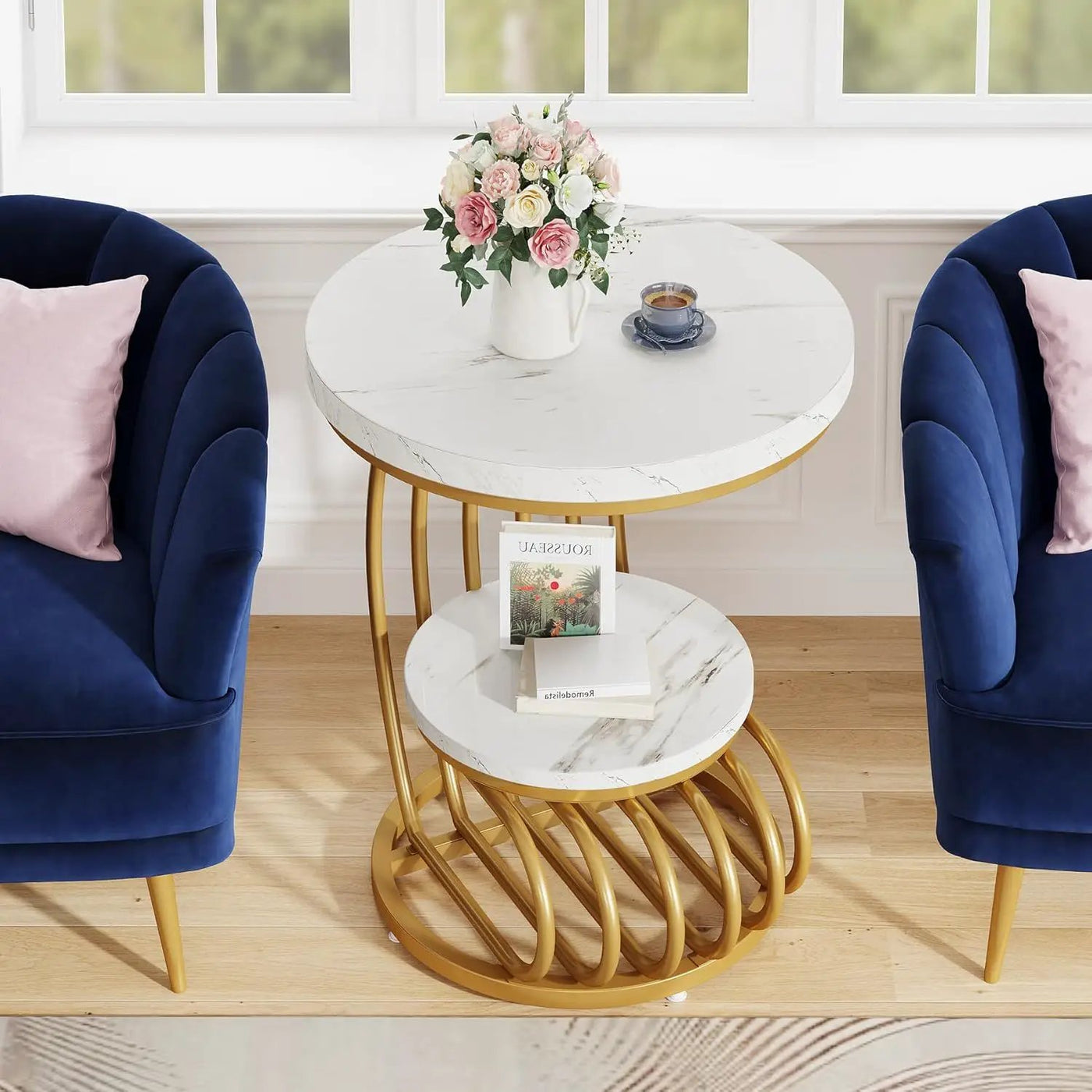 Round Vintage End Table With 2 Tier Storage by HouseOfZazla