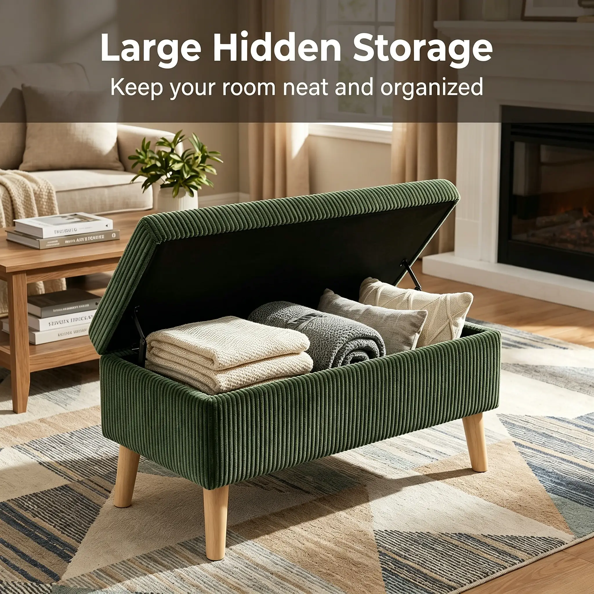 32 Inch Wide Olive Ottoman by HouseOfZazla