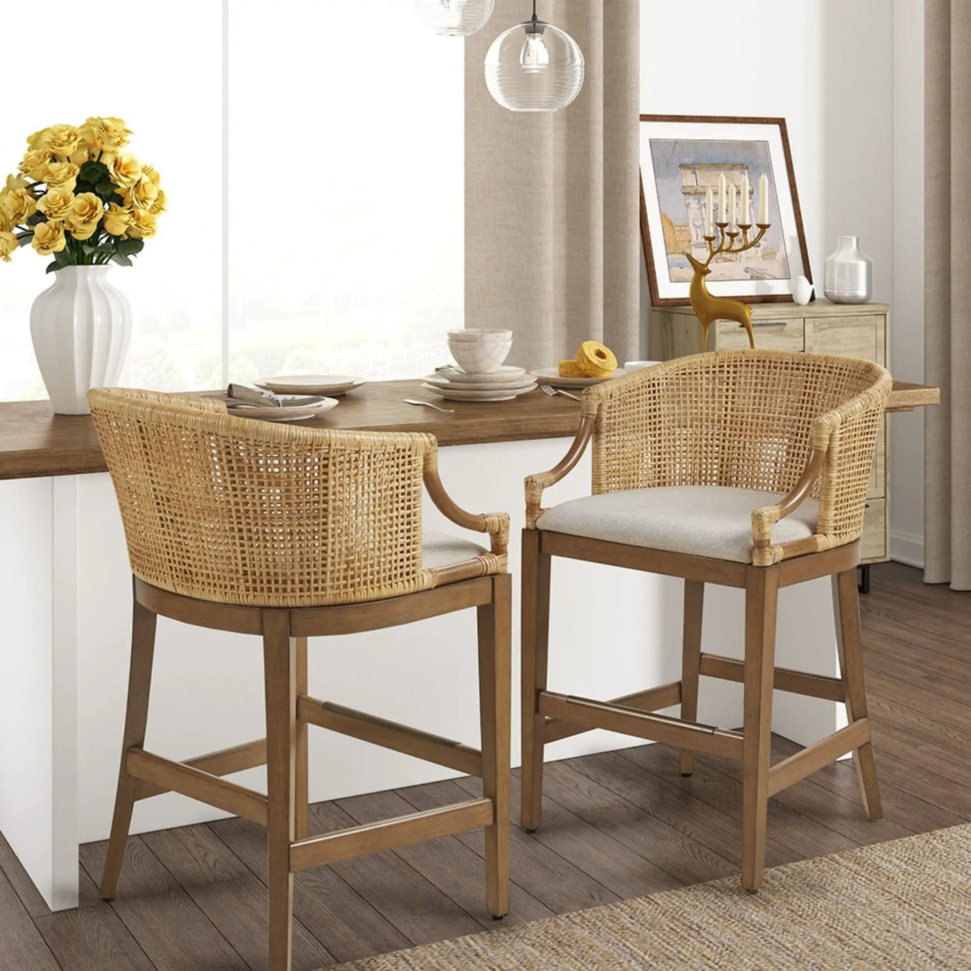 Casual Handcrafted Rattan Counter Stool by HouseOfZazla